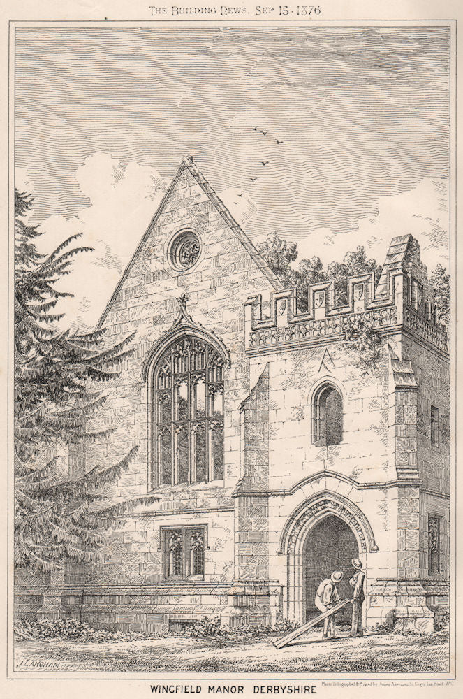 Wingfield Manor, Derbyshire 1876 old antique vintage print picture